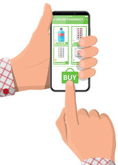 Hand holding phone with internet pharmacy app