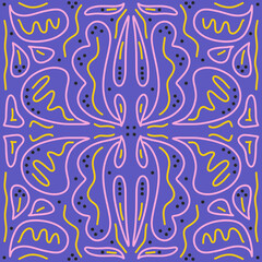 Modern hand drawn abstract seamless pattern. Scribble lines ornament in trendy colors. Freehand organic repeated line art illustration