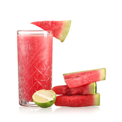 Glass of cold watermelon fresh on white background