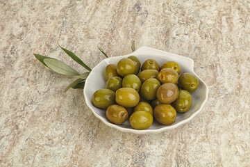 Tasty marinated olives in the bowl
