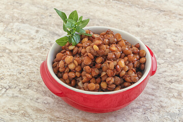 Boiled lentil in the bowl
