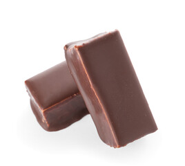 Tasty bird's milk candies on white background