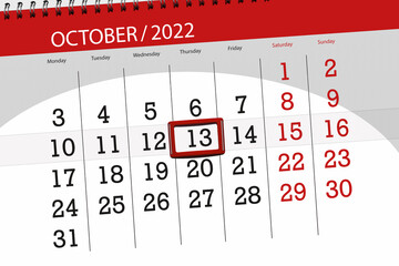 Calendar 2022, deadline, day, month, page, organizer, date, october, thursday, number 13