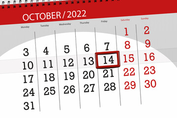 Calendar 2022, deadline, day, month, page, organizer, date, october, friday, number 14