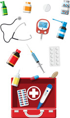 Medical first aid kit with different pills devices