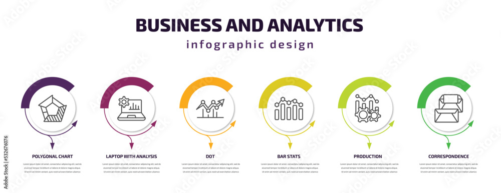 Poster business and analytics infographic template with icons and 6 step or option. business and analytics 