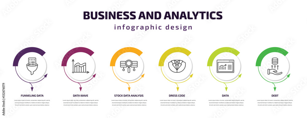 Poster business and analytics infographic template with icons and 6 step or option. business and analytics 