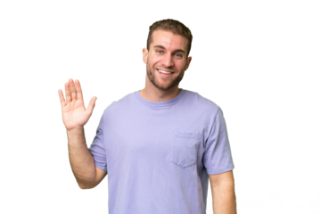 Young handsome blonde man over isolated background