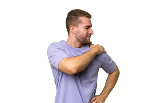 Young handsome blonde man over isolated background