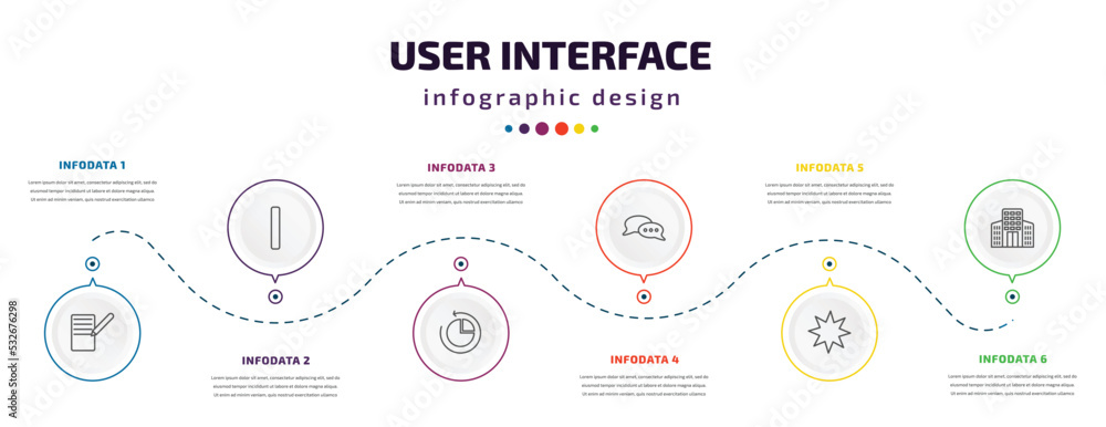Poster user interface infographic element with icons and 6 step or option. user interface icons such as for