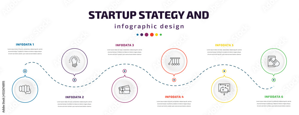 Poster startup stategy and infographic element with icons and 6 step or option. startup stategy and icons s