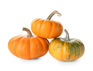 Ripe Halloween pumpkins on white background
