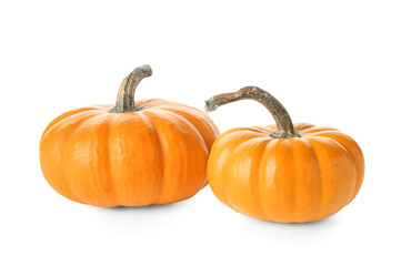 Ripe Halloween pumpkins on white background