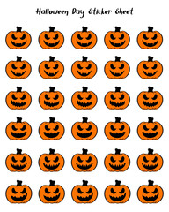 Happy Halloween stickers collection with scary and funny pumpkins faces.