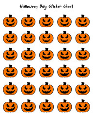 Happy Halloween stickers collection with scary and funny pumpkins faces.