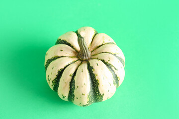Ripe pumpkin for Halloween party on color background
