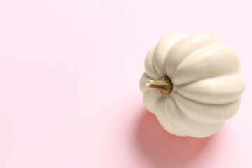 White pumpkin for Halloween party on pink background