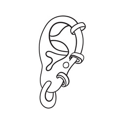 Isolated vector illustration of piercing ear. Cute thin line icon for design, cover etc.