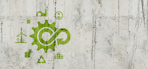 circular economy icons on wall background	 - obrazy, fototapety, plakaty