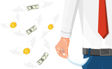 Businessman show empty pocket.