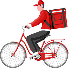 Delivery man riding bicycle with the box.