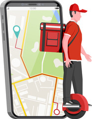 Smartphone with app and man riding monowheel © absent84