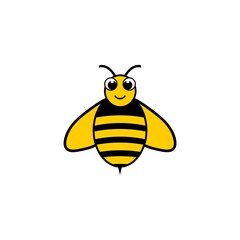 Honey bee logo cute flat style design isolated on white background