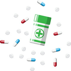 Bottle, tablets, pills, capsules