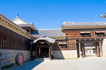 Fototapeta na wymiar The main gate of Matsuyama castle in Matsuyama city, Ehime prefecture, Shikoku, Japan.