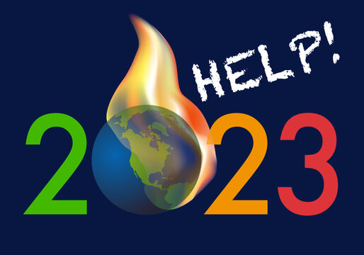Carte de vœux 2023 sur le thème de l’environnement et de la lutte contre le dérèglement climatique avec le symbole de la terre qui brûle.