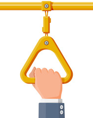 Hand holding the handrail in transport.