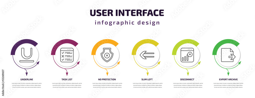 Poster user interface infographic template with icons and 6 step or option. user interface icons such as un
