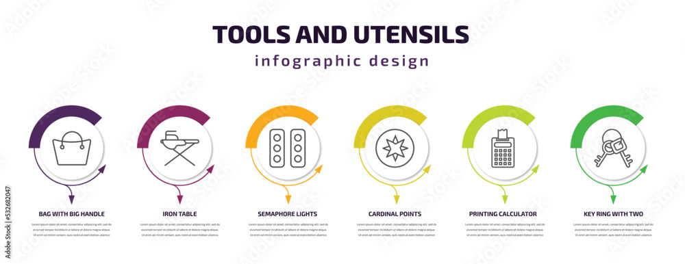 Poster tools and utensils infographic template with icons and 6 step or option. tools and utensils icons su