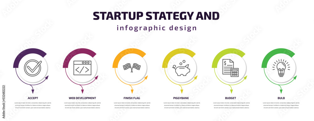 Poster startup stategy and infographic template with icons and 6 step or option. startup stategy and icons 