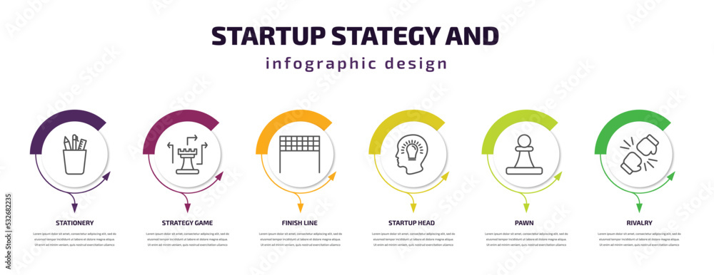 Poster startup stategy and infographic template with icons and 6 step or option. startup stategy and icons 