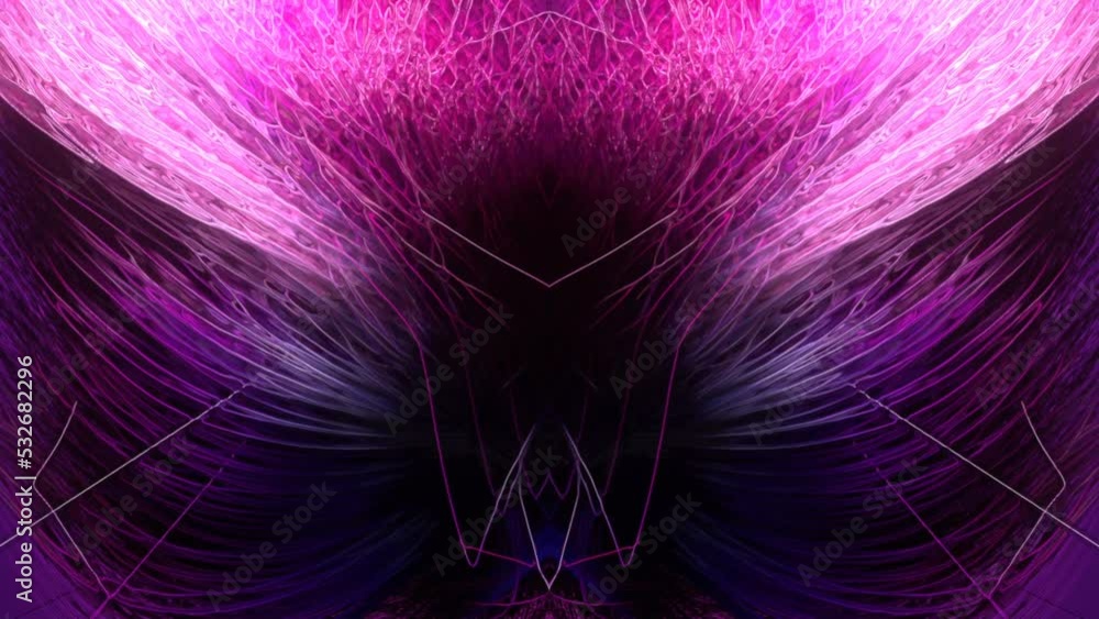 Poster Psychedelic background of colorful branches swaying in the wind. Symmetrical composition. Abstract modern art design. 3d rendering digital animation. HD resolution