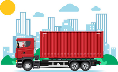Naklejka premium Delivery container vehicle at cityscape