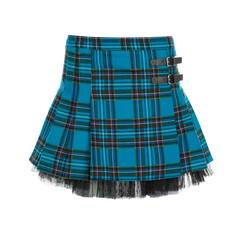 Short women's blue plaid skirt with lace