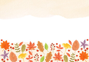 水彩絵の具で描いた秋の紅葉フレーム