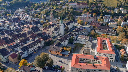 Naklejka premium Aerial view of Feldkirch city, Austria - Schattenburg - Katzenturm - Europe attractions