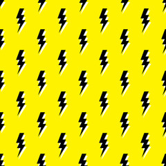 Thunder vector seamless pattern, wallpaper. Bolt symbol pattern. Yellow  seamless pattern with electric lightning bolts.