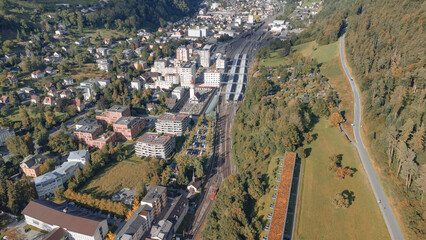Aerial view of Feldkirch city, Austria - Schattenburg - Katzenturm - Europe attractions