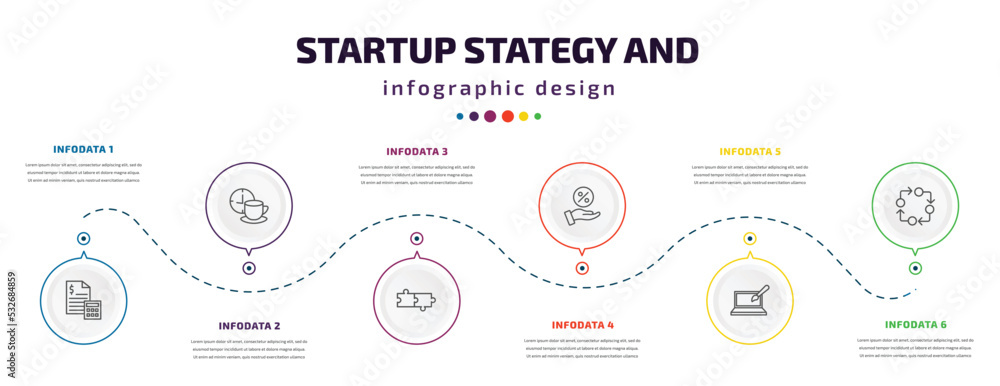 Poster startup stategy and infographic element with icons and 6 step or option. startup stategy and icons s