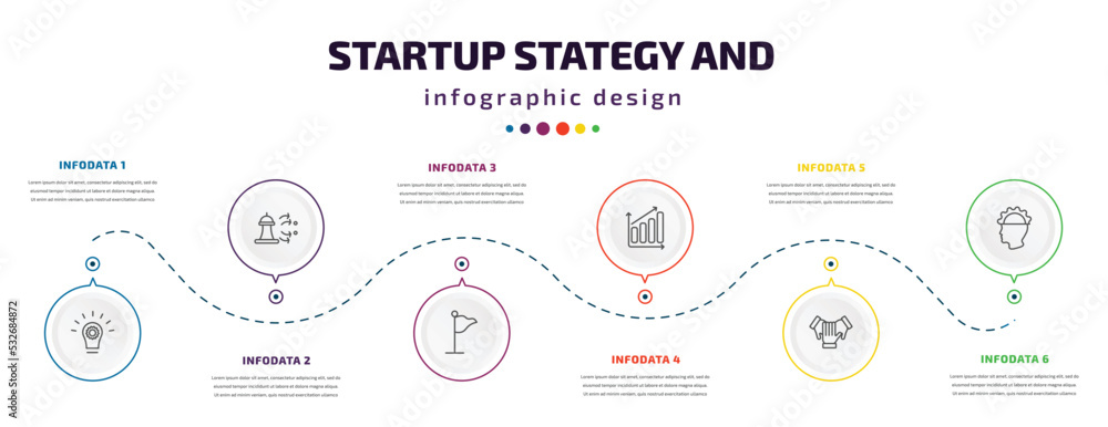 Poster startup stategy and infographic element with icons and 6 step or option. startup stategy and icons s