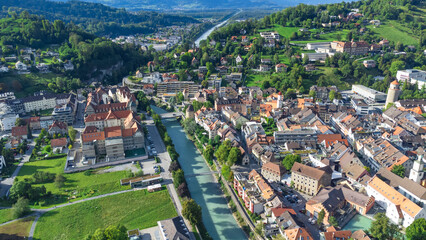 Aerial view of Feldkirch city, Austria - Schattenburg - Katzenturm - Europe attractions