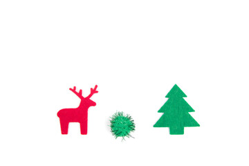 Reindeer and Christmas tree design elements. Christmas and holiday concept. Isolated object on a white background. Gift wrapping option. Christmas bright composition