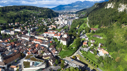 Aerial view of Feldkirch city, Austria - Schattenburg - Katzenturm - Europe attractions