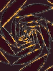 complex multiple square shaped spirals in shades of gold and copper