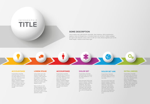 Six White Sphere Steps Timeline Process Infographic