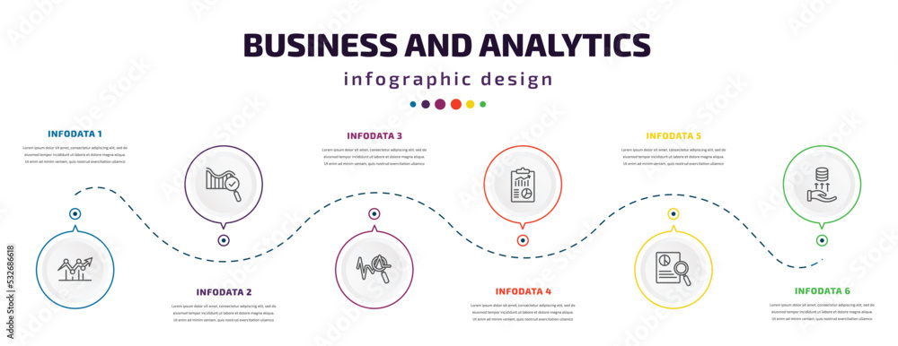 Aufkleber business and analytics infographic element with icons and 6 step or option. business and analytics i